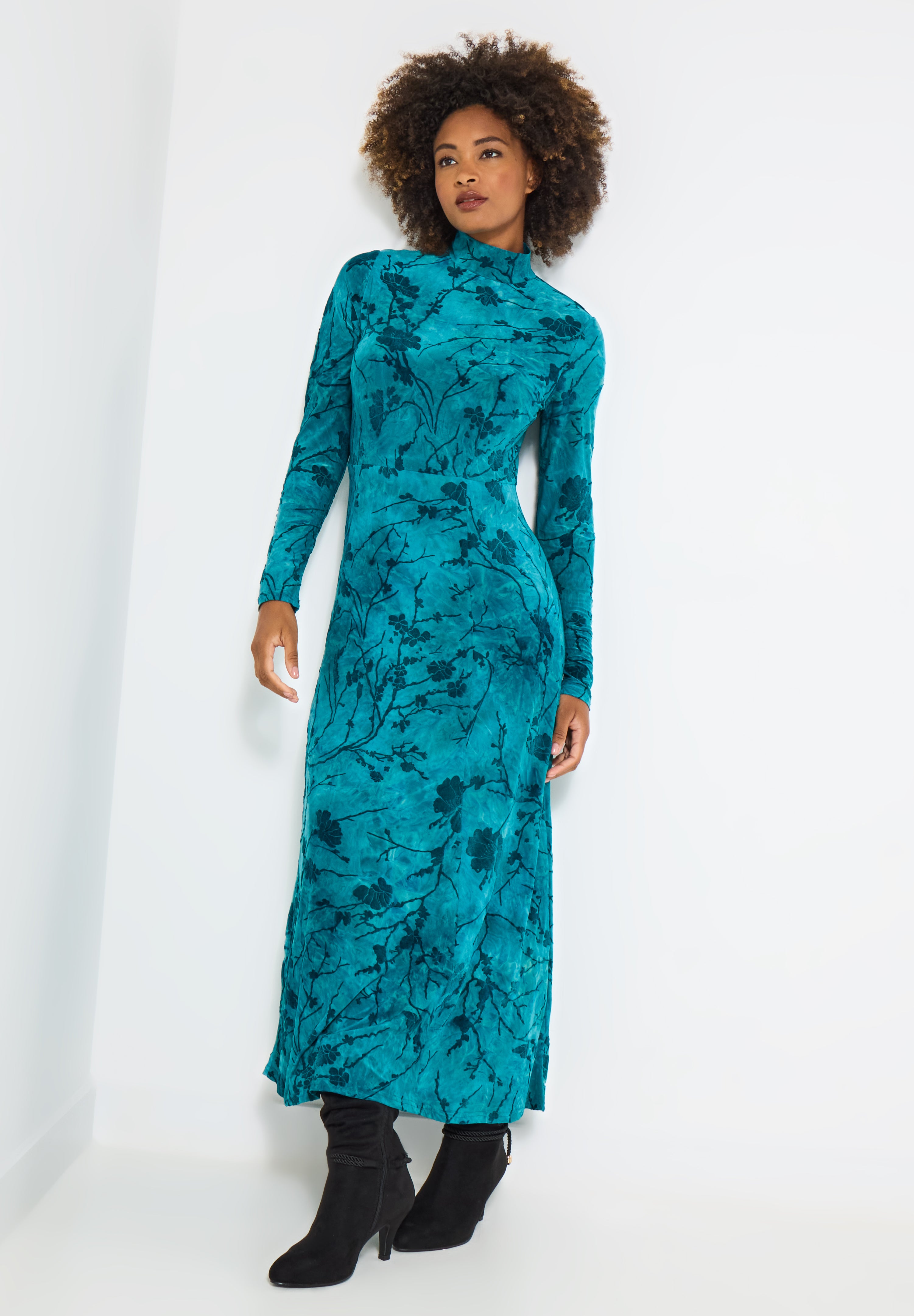 Mockneck Burnout Midi Dress image number 4