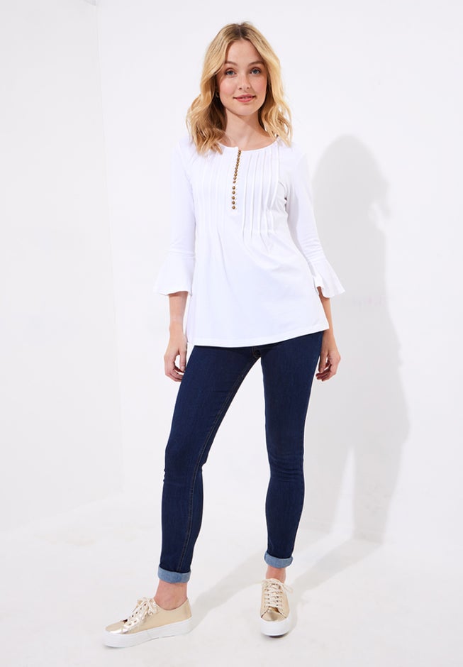 Stretch Cotton Bell Sleeve Henley image number 1