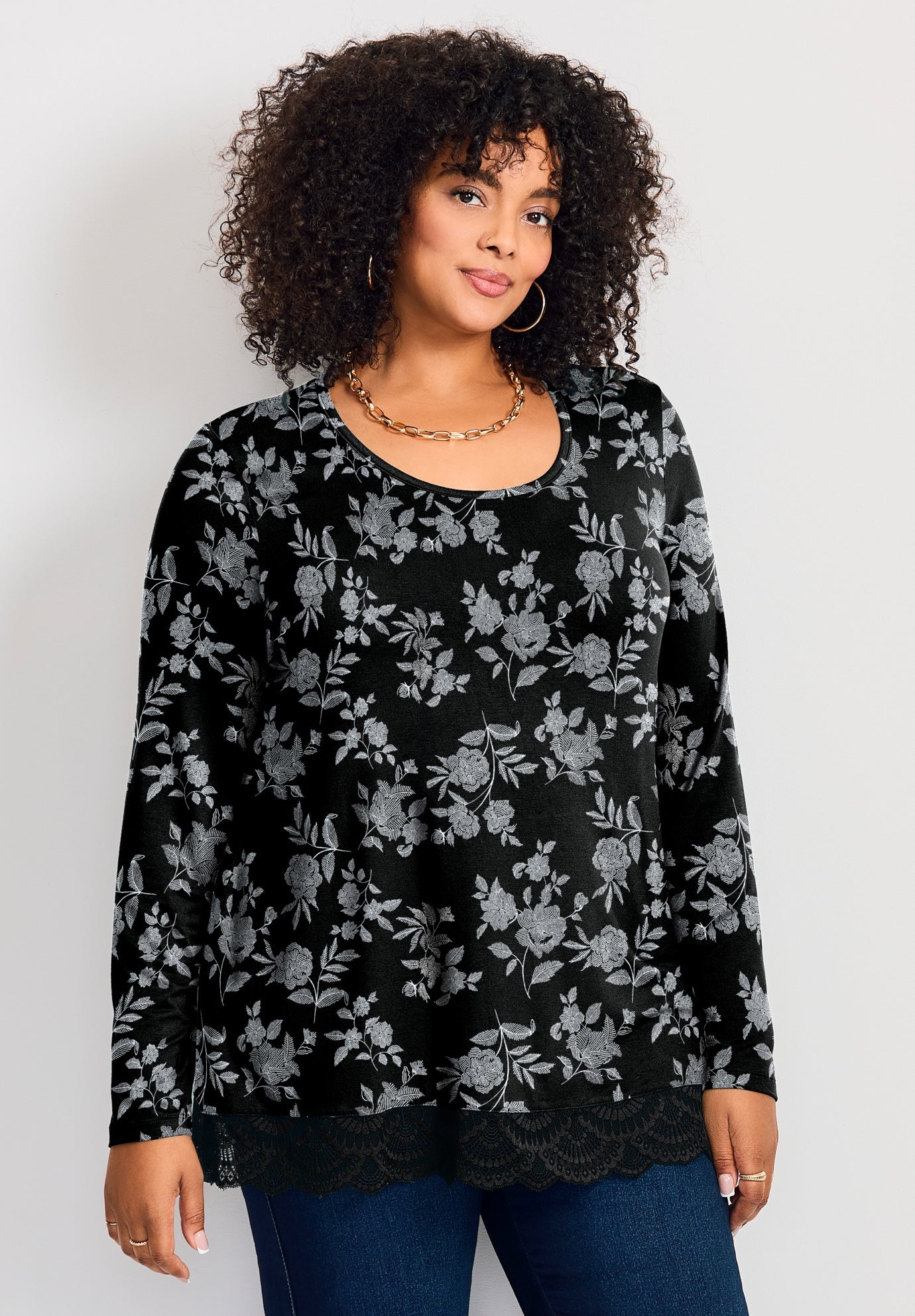 Lace Hem Crewneck Tunic image number 0