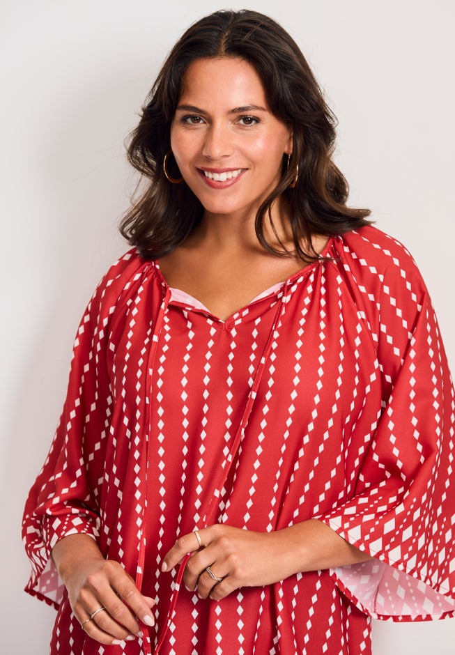 Bell Sleeve Keyhole Tie Blouse image number 3