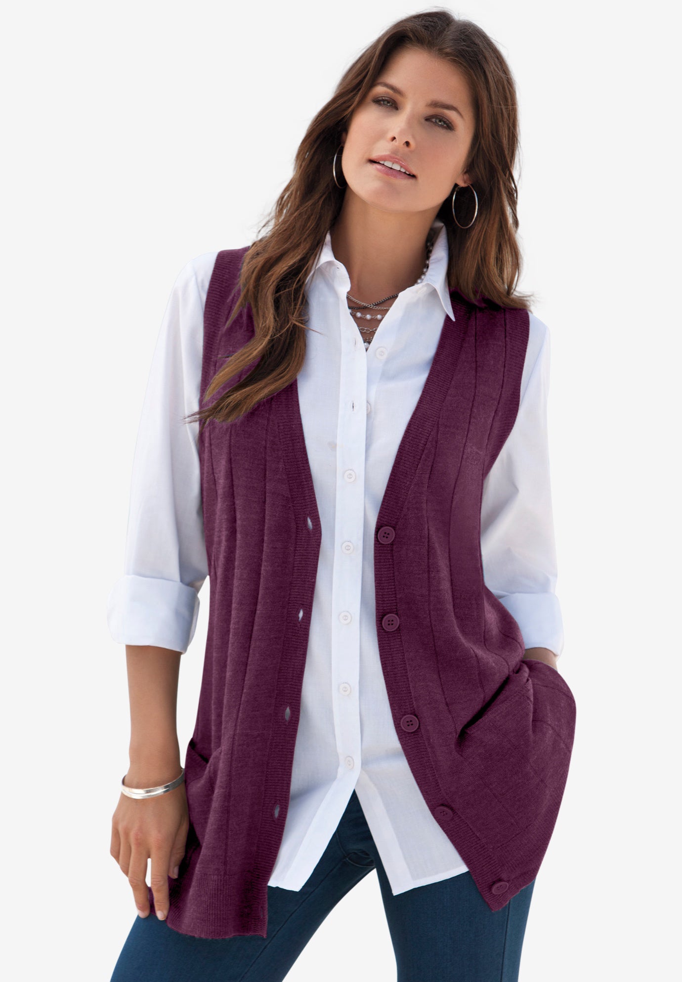 Plus Size Drop Needle Vest Lightweight Sweater Knit image number 0