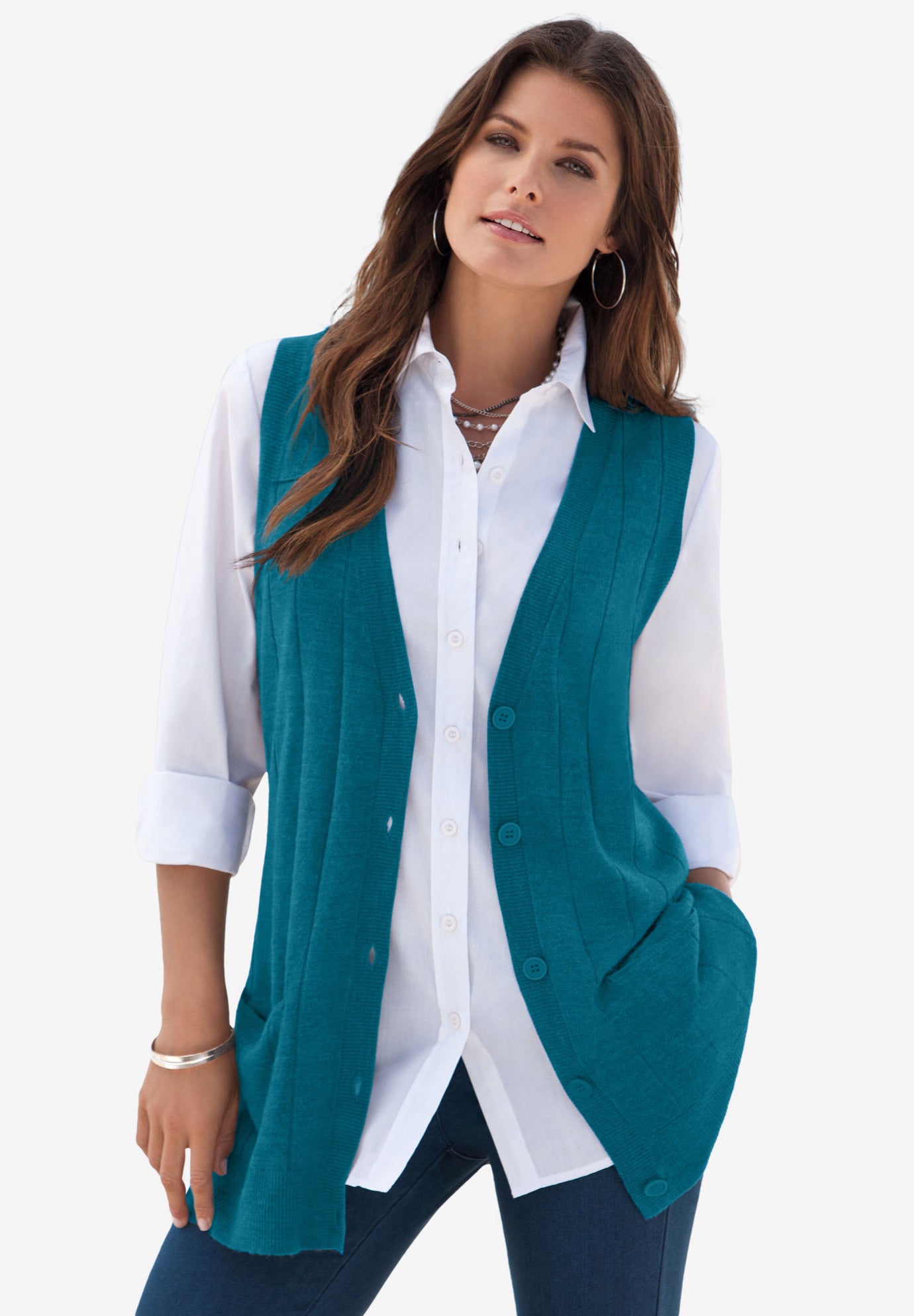 Plus Size Drop Needle Vest Lightweight Sweater Knit image number 0