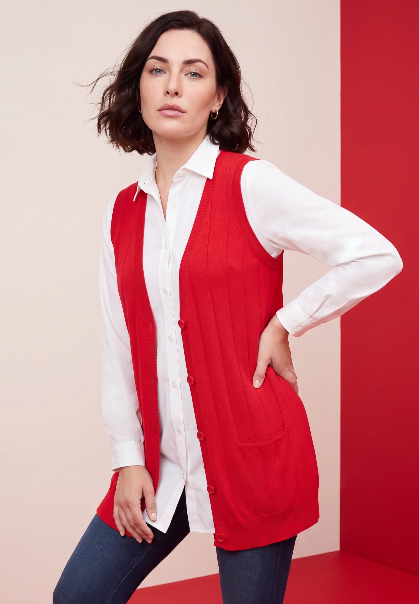 Plus Size Drop Needle Vest Lightweight Sweater Knit image number 0