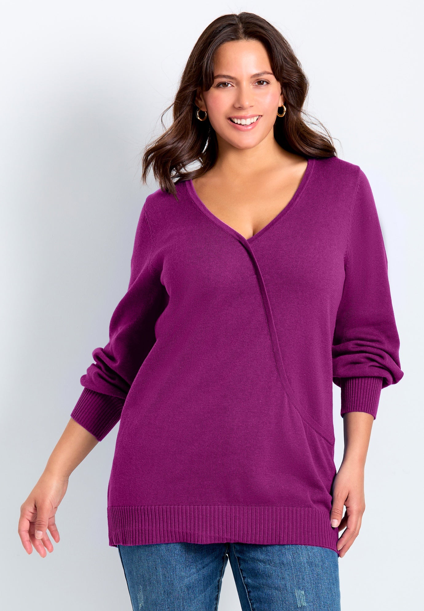 Faux Wrap Pull Over Sweater image number 0