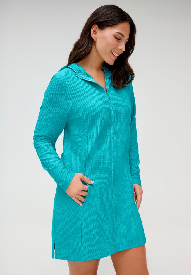 Chlorine Resistant Quick-Dry Hoodie Zip Front Cover Up image number 2