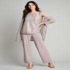Plus-Size 3 Piece 3/4 Sleeve Foil Lace Duster Pant Set image number null