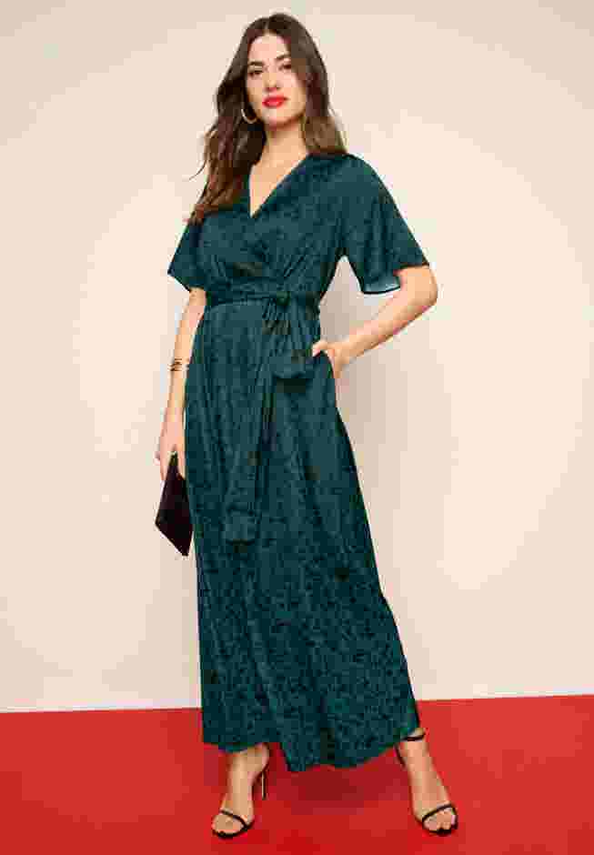 Stretch Satin Faux Wrap Dress image number 0