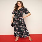 Stretch Satin Faux Wrap Dress image number null