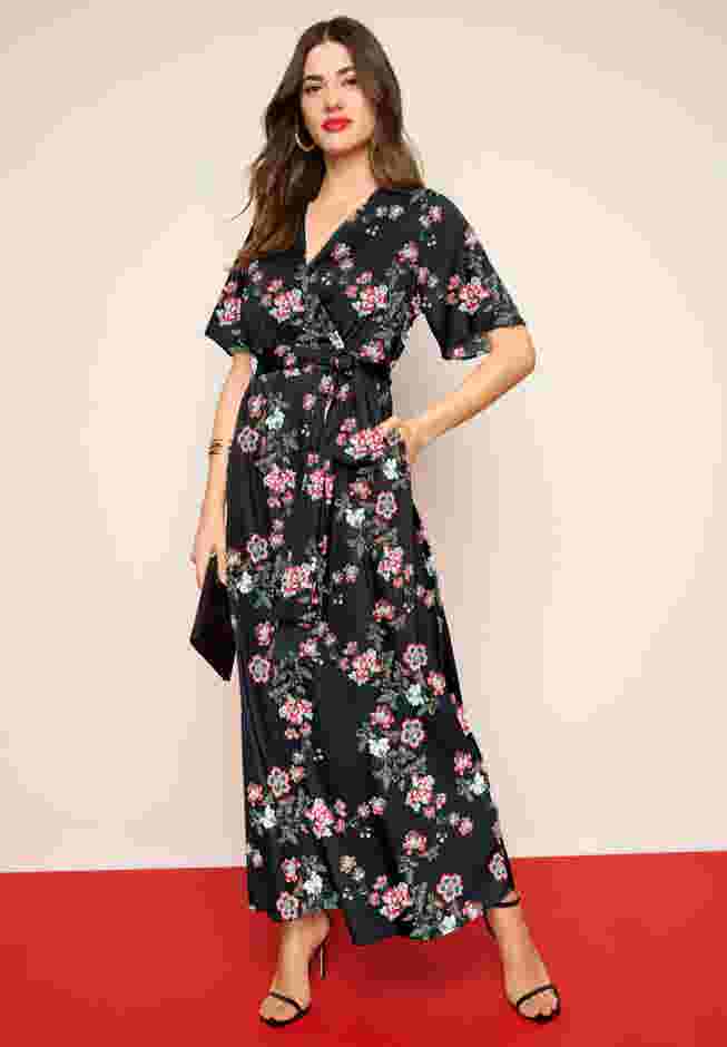 Stretch Satin Faux Wrap Dress image number 0