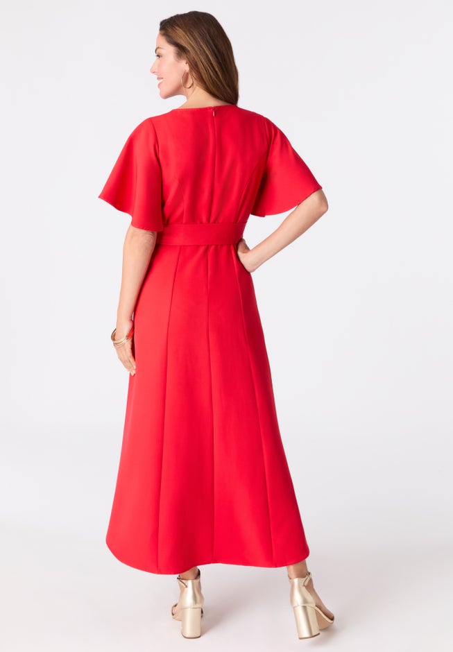 Plus Size Flutter Sleeve V-Neck Fit and Flare Bi-stretch Maxi Dress image number 2