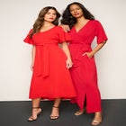 Plus Size Flutter Sleeve V-Neck Fit and Flare Bi-stretch Maxi Dress image number null
