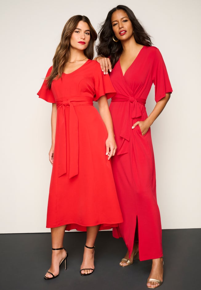 Plus Size Flutter Sleeve V-Neck Fit and Flare Bi-stretch Maxi Dress image number 5