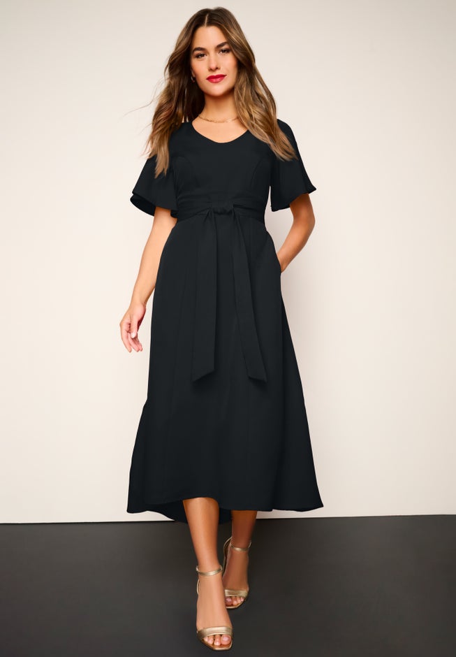Plus Size Flutter Sleeve V-Neck Fit and Flare Bi-stretch Maxi Dress image number 0