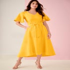 Plus Size Flutter Sleeve V-Neck Fit and Flare Bi-stretch Maxi Dress image number null
