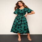 Plus Size Flutter Sleeve V-Neck Fit and Flare Bi-stretch Maxi Dress image number null