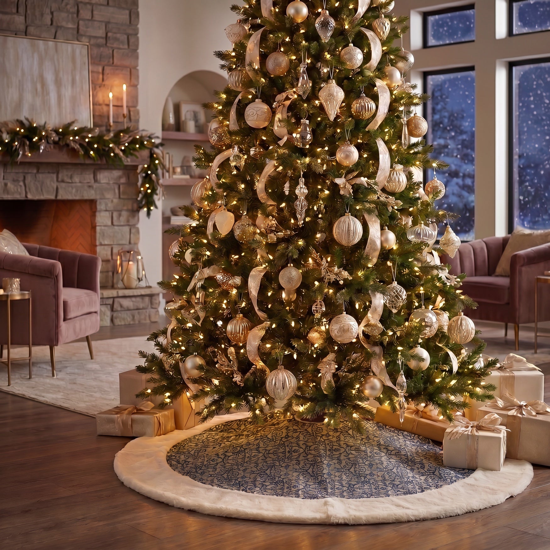 60"D. Embroidered Tree Skirt image number 2