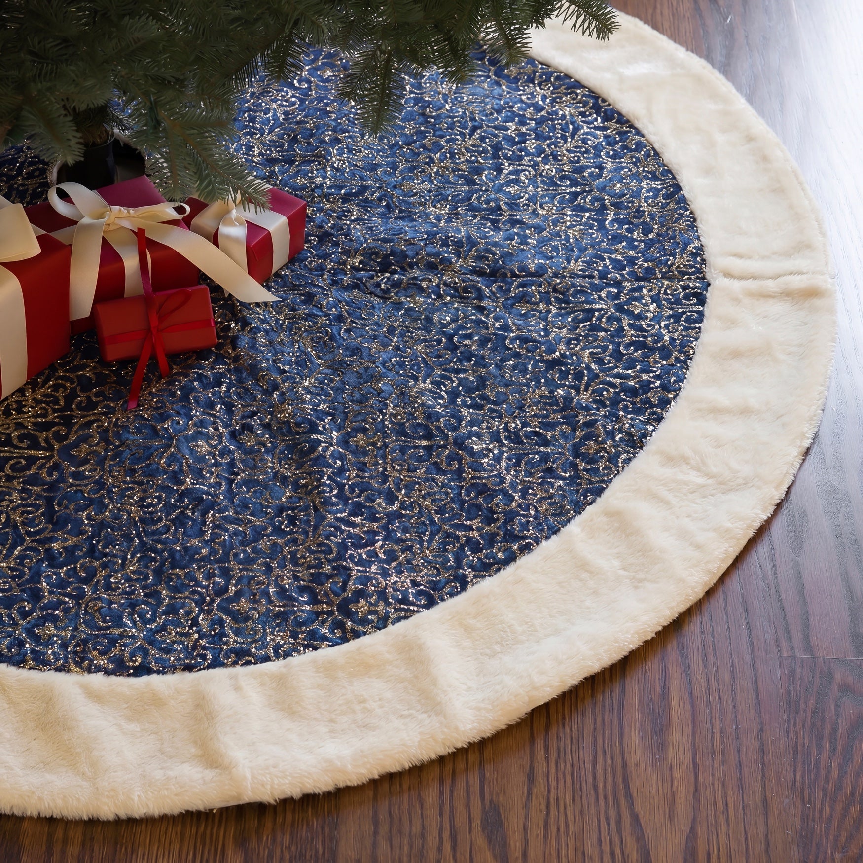 60"D. Embroidered Tree Skirt image number 0