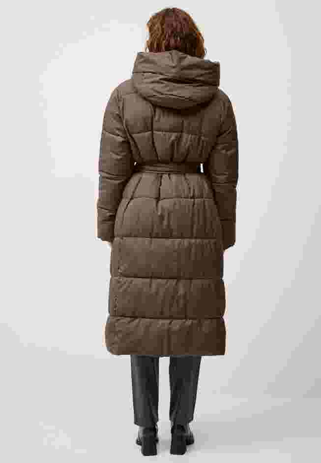 Long Belted Puffer with Hood image number 1