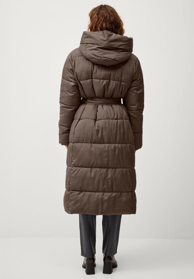 Long Belted Puffer with Hood image number 1