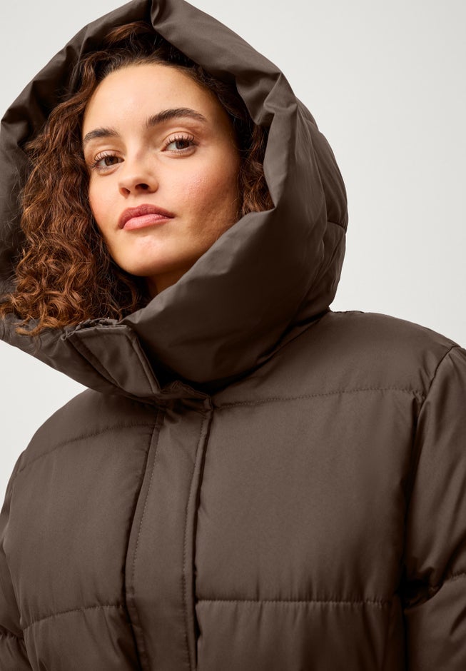 Long Belted Puffer with Hood image number 2