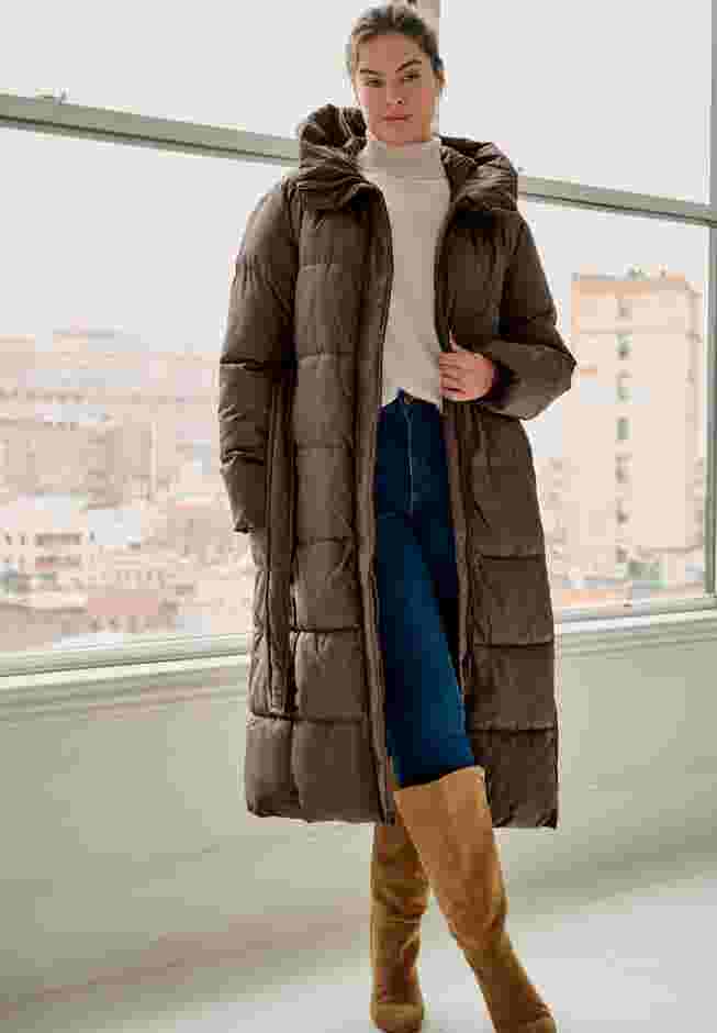Long Belted Puffer with Hood image number 3