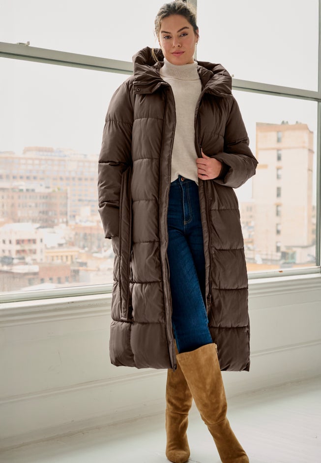 Long Belted Puffer with Hood image number 3