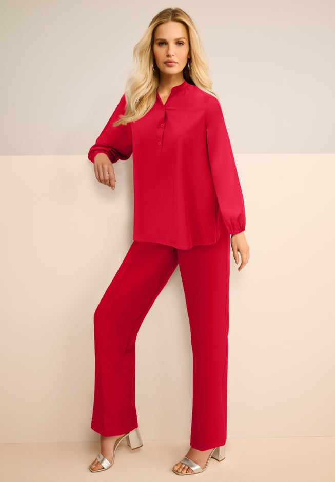 Blouson Sleeve Popover Henley Blouse image number 0