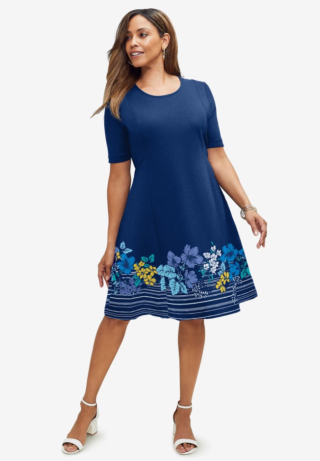 Stretch Ponte Flare Dress image number null