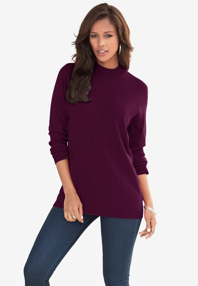 Plus Size Drop Needle Mockneck Lightweight Sweater Knit image number 0