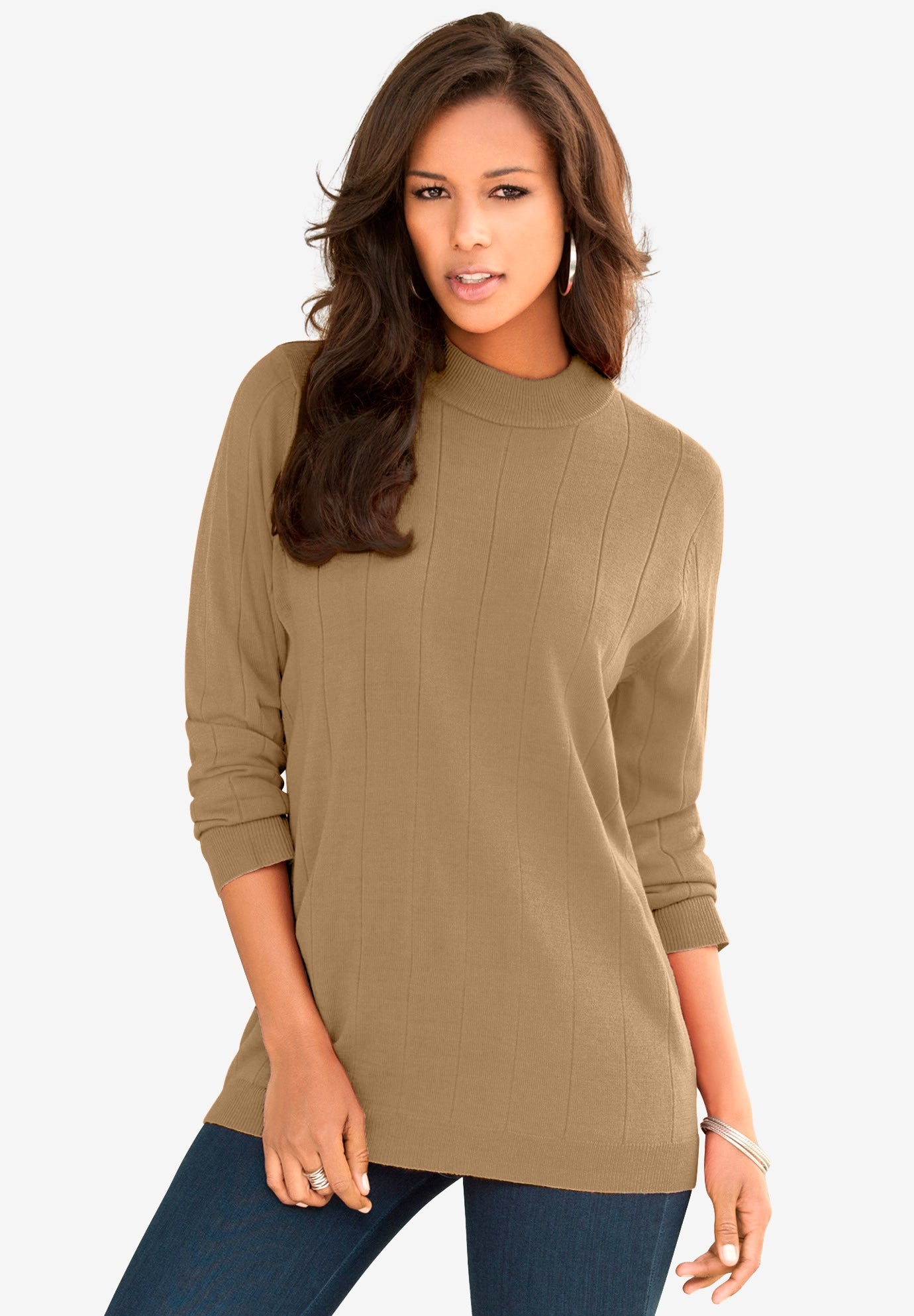 Plus Size Drop Needle Mockneck Lightweight Sweater Knit image number 0