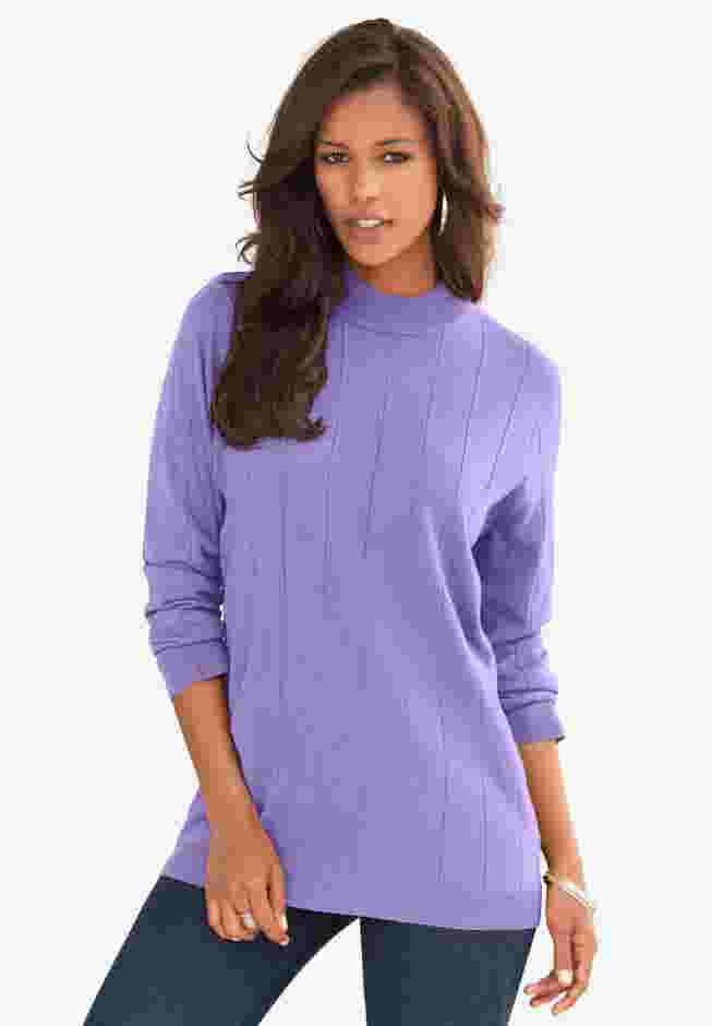 Plus Size Drop Needle Mockneck Lightweight Sweater Knit image number 0