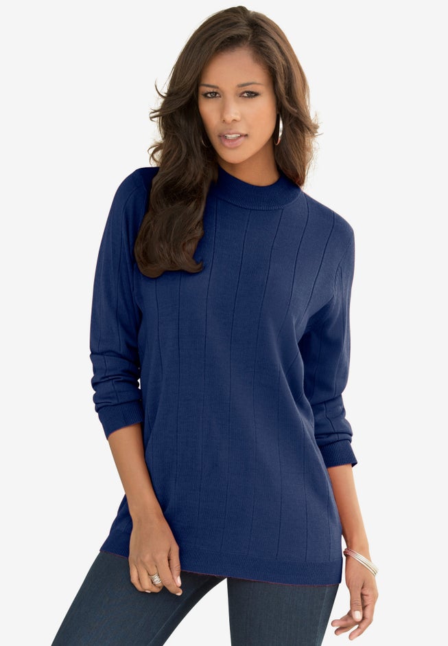 Plus Size Drop Needle Mockneck Lightweight Sweater Knit image number 0