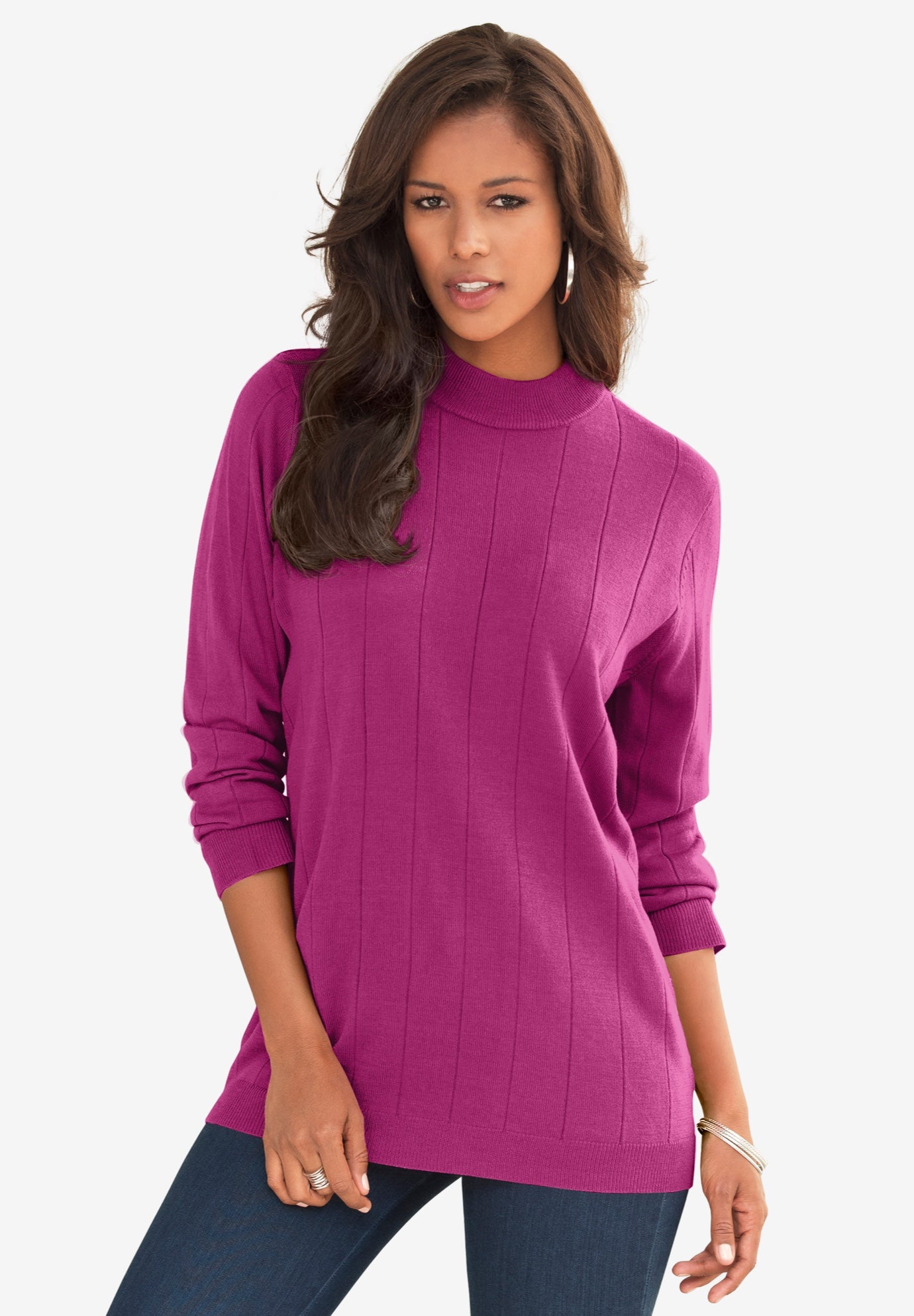 Plus Size Drop Needle Mockneck Lightweight Sweater Knit image number 0