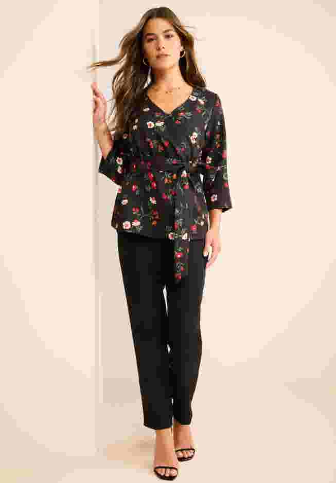 Faux Wrap Tie Bi-Stretch Blouse image number 1