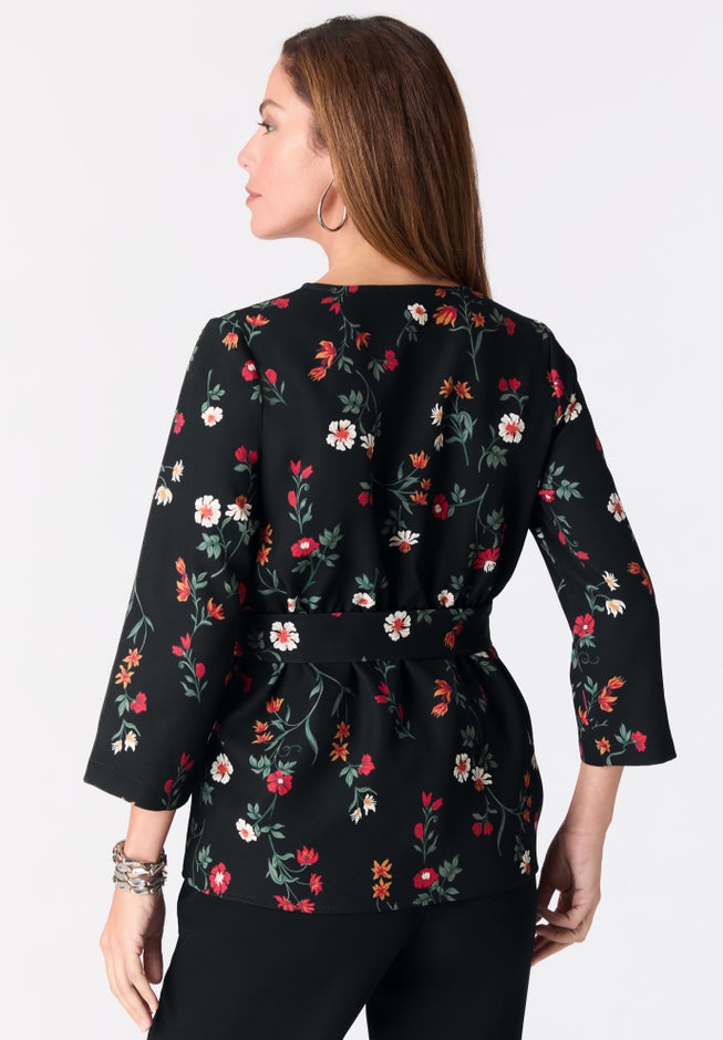 Faux Wrap Tie Bi-Stretch Blouse image number 3