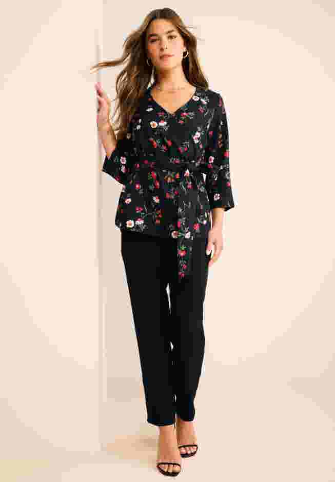 Faux Wrap Tie Bi-Stretch Blouse image number 1