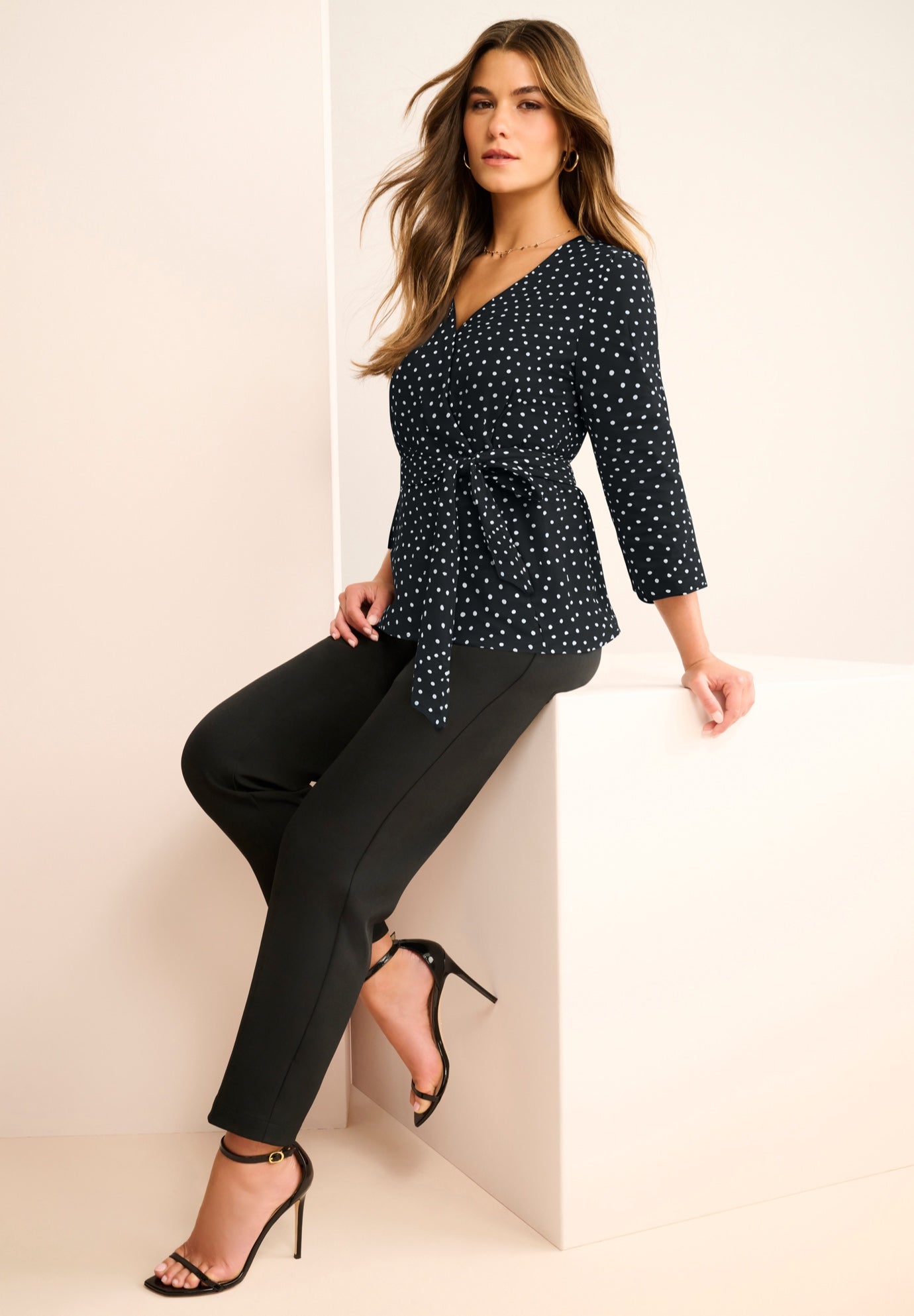 Faux Wrap Tie Bi-Stretch Blouse image number 0