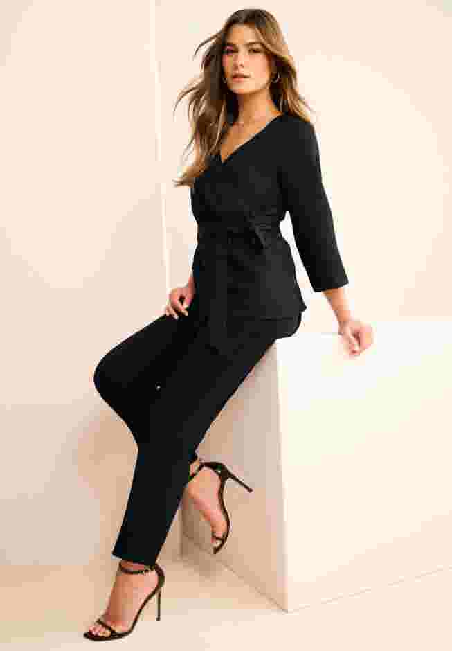 Faux Wrap Tie Bi-Stretch Blouse image number 0
