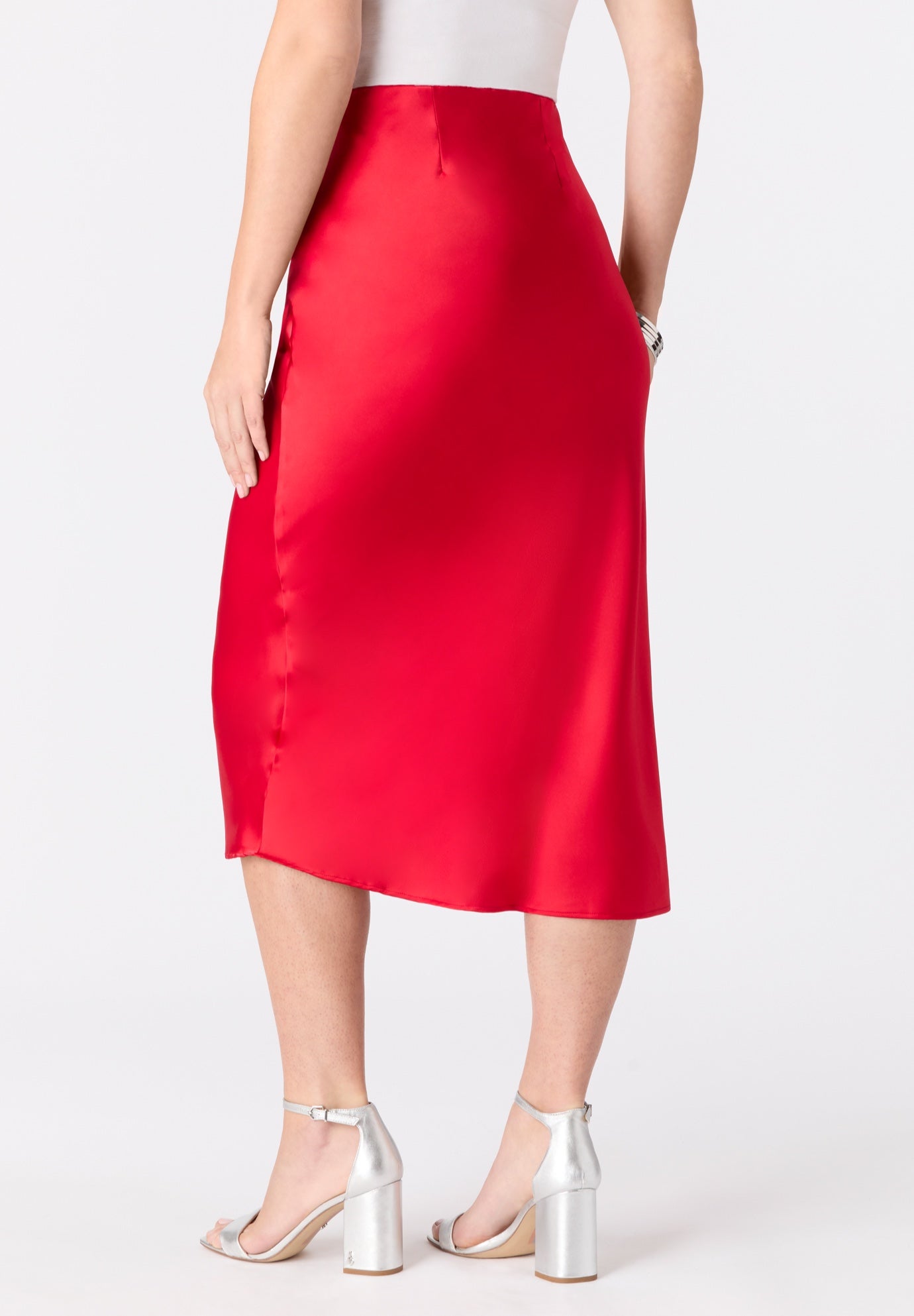 Plus Size Stretch Satin Midi Skirt image number 1