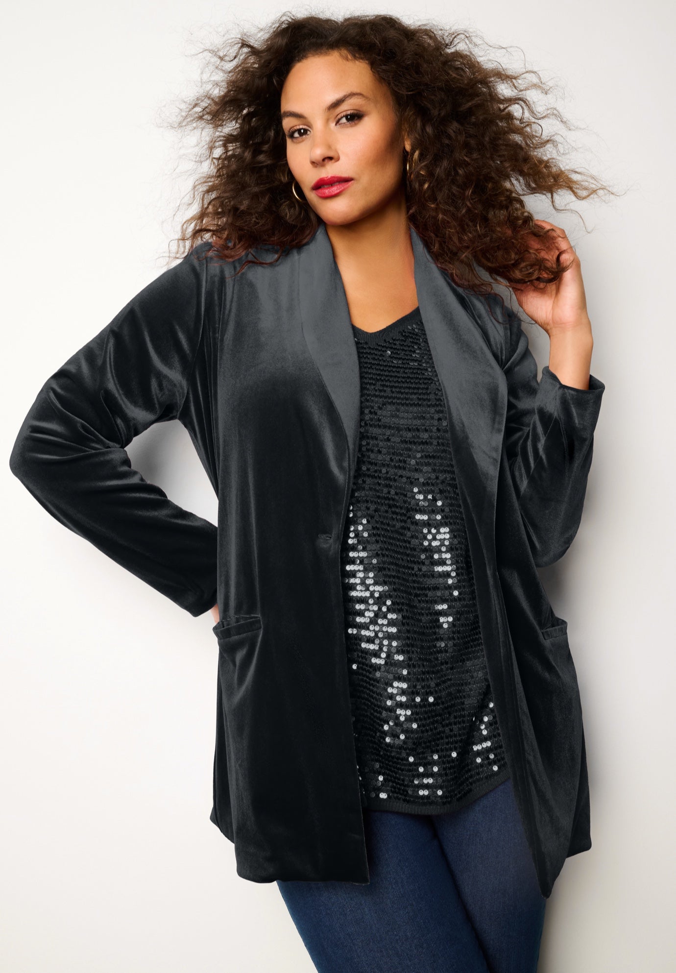 Plus Size Shawl Collar Velour Blazer image number 0