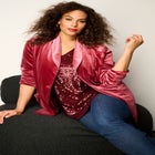 Plus Size Shawl Collar Velour Blazer image number null