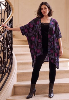 Plus Size Burnout Velvet Kimono