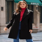 Plus Size A-Line Belted Wool Blend Coat image number null