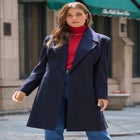 Plus Size A-Line Belted Wool Blend Coat image number null