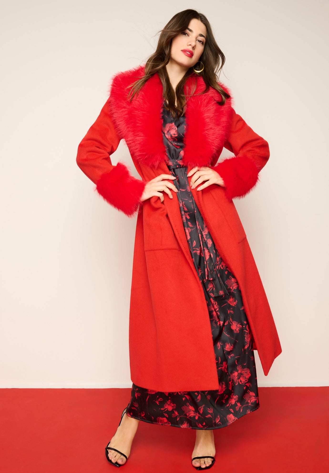 Plus Size Wool Blend Coat with Faux Fur Trim image number 0