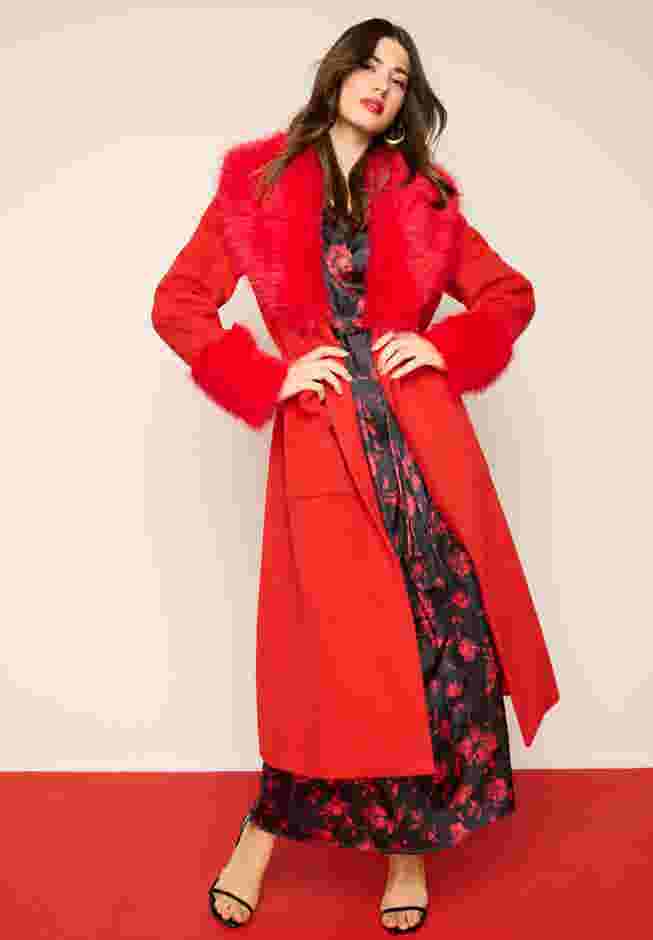 Faux Fur Trimmed Wool Blend Coat image number 2