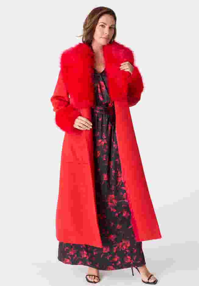 Faux Fur Trimmed Wool Blend Coat image number 0