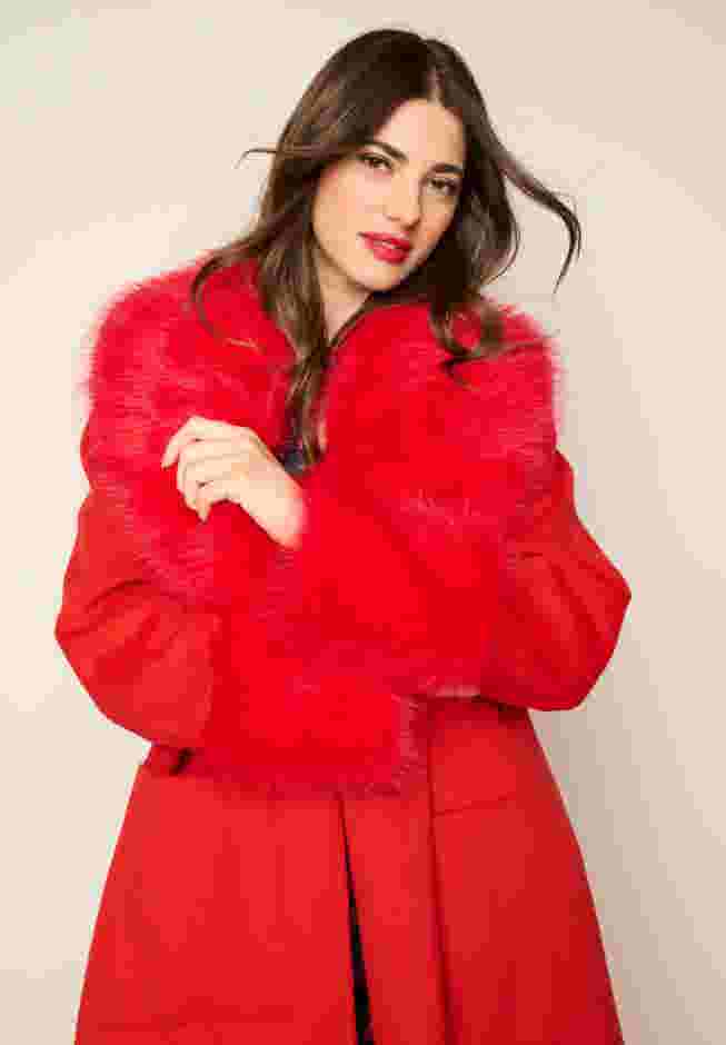 Faux Fur Trimmed Wool Blend Coat image number 1