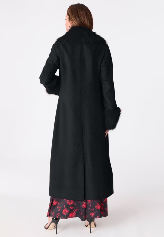 Plus Size Wool Blend Coat with Faux Fur Trim image number 3