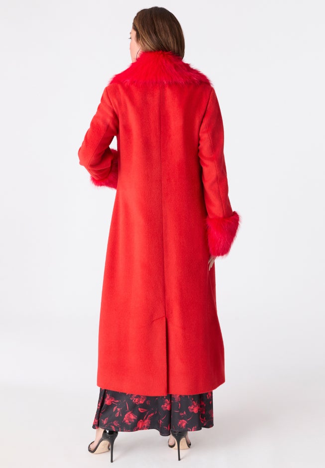 Plus Size Wool Blend Coat with Faux Fur Trim image number 3
